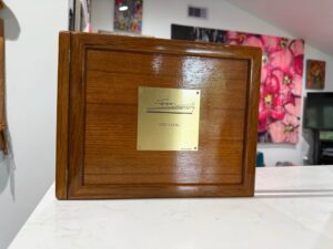 Weems and Plath wooden ship's log binder with brass nameplate used good condition
